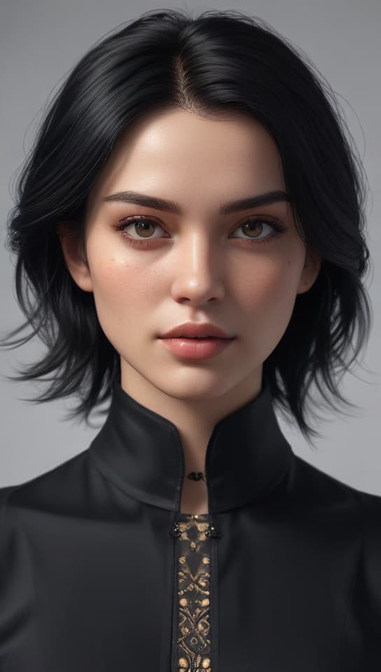 black long hair in and black collar on , trending on art station, (detailed face), ((upper body)), (front view),(masterpiece:1.4),(photorealistic:1.4),(high resolution),(exquisitely detailed),(beautiful detailed light),(ultra_color),(perfect anatomy),best quality,ultra high definition,(cinematic light),<lora:ClothingAdjuster3:-0.5>