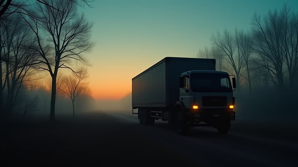  images about horror stories, a final scene of a truck parked at dusk, silent but filled with whispers of untold stories. hyperrealistic, full body, detailed clothing, highly detailed, cinematic lighting, stunningly beautiful, intricate, sharp focus, f/1. 8, 85mm, (centered image composition), (professionally color graded), ((bright soft diffused light)), volumetric fog, trending on instagram, trending on tumblr, HDR 4K, 8K