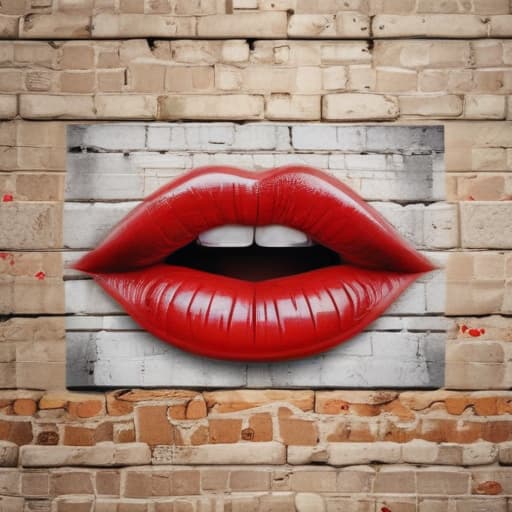 Red lips in Cartoon style with Old Wall background