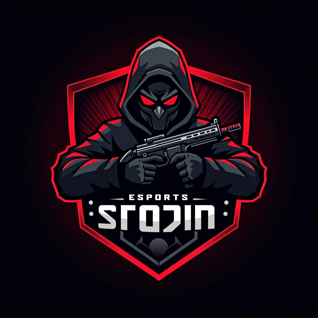  design a logo, esports logo, guns theme, black and red color