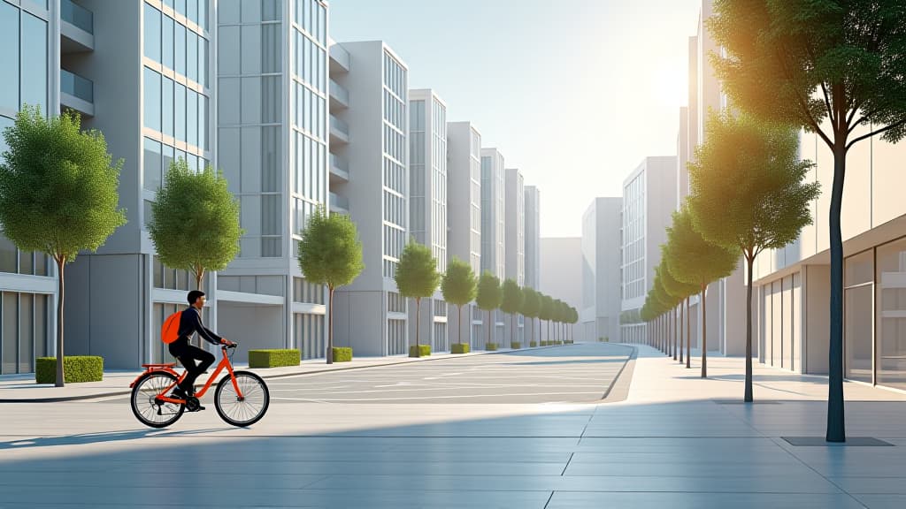  futuristic urban mobility concept 3d illustration of bikesharing and pedestrian friendly cityscape with copy space