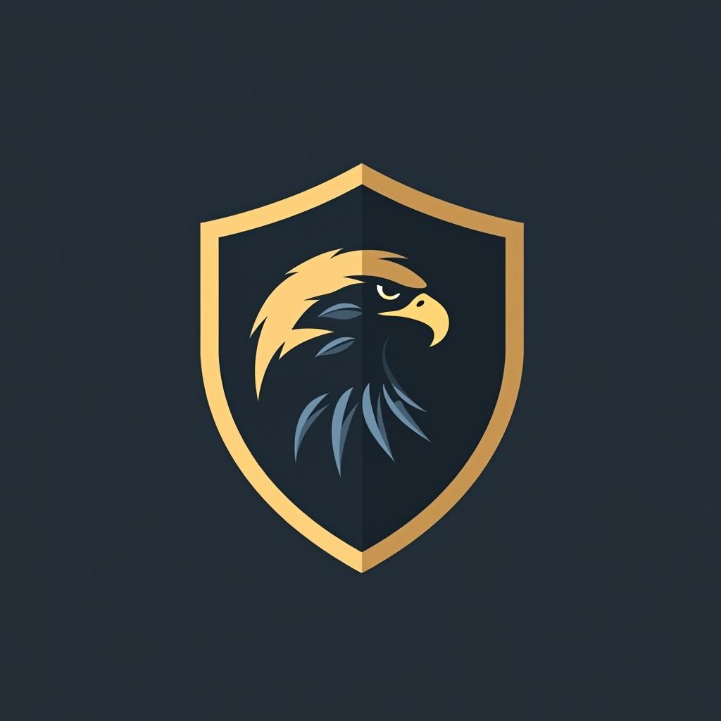  design a logo, create an emblem logo using an eagle’s eye and a shield, emphasizing the company’s focus on vigilance and protection.