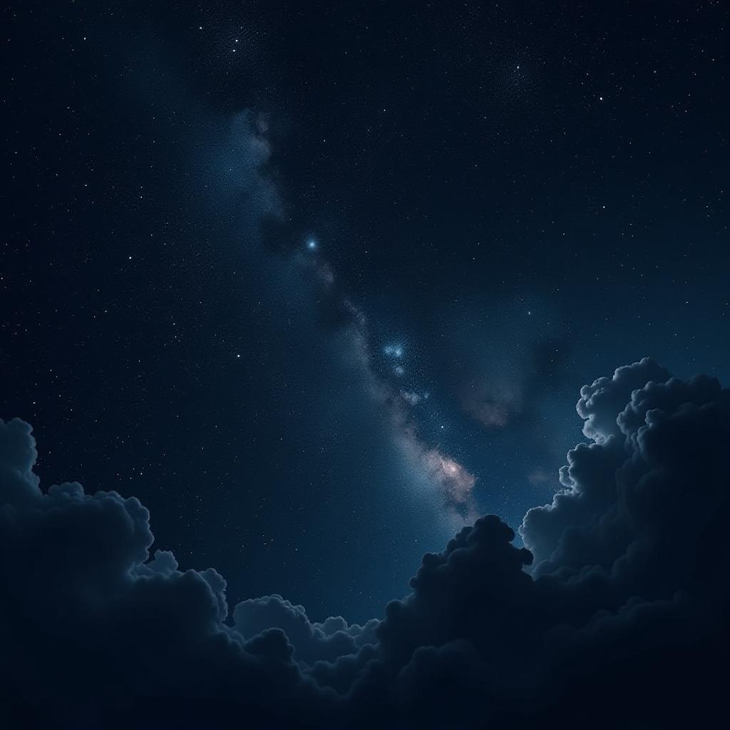  a vast, seamless space background, dominated by deep, pure black, capturing the infinite darkness of space, with bright, scattered stars of varying sizes that twinkle subtly against the darkness. incorporate soft, diffused atmospheric lighting with a faint, ethereal glow to suggest distant light sources. add delicate, wispy night clouds that drift subtly across the scene, blending into the void without overpowering the black. include minimal, softly colored nebulae in shades of turquiose, purple, and faint green, along with thin trails of space dust. position these nebulae and clouds toward the middle or sides of the image, carefully avoiding the top and bottom edges to maintain openness. the style should be a digital painting with a hyperr