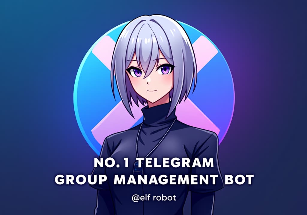  good quality, high quality, a poster style profile picture for a telegram group management bot featuring emilia from re:zero. emilia is depicted with her silver hair and purple eyes, standing confidently with a stylized telegram x icon behind her. the background blends telegram’s blue gradient with subtle purple hues. the text "no.1 telegram group management bot" is prominently displayed at the bottom in bold, modern font, with a small "@elf robot" tag underneath, creating a sleek and professional look.