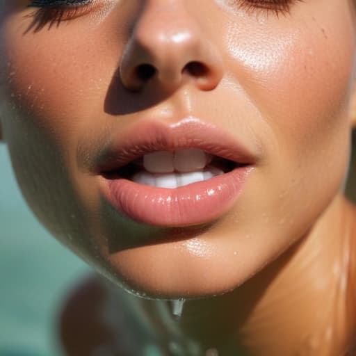 blonde tanned woman in water up to her nostrils