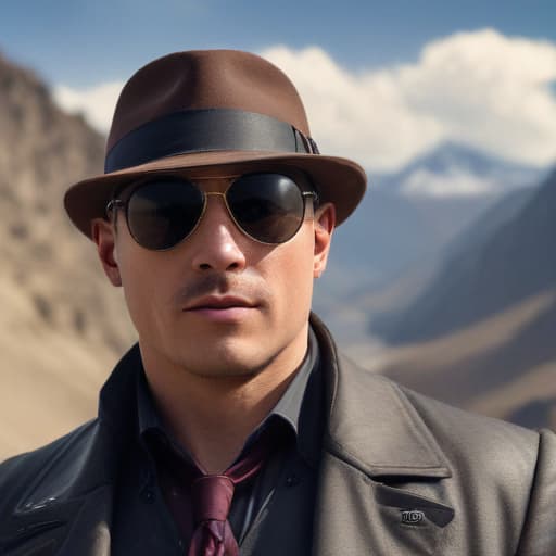 Reymond reddington with sunglasses in Steampunk style with Mountains background