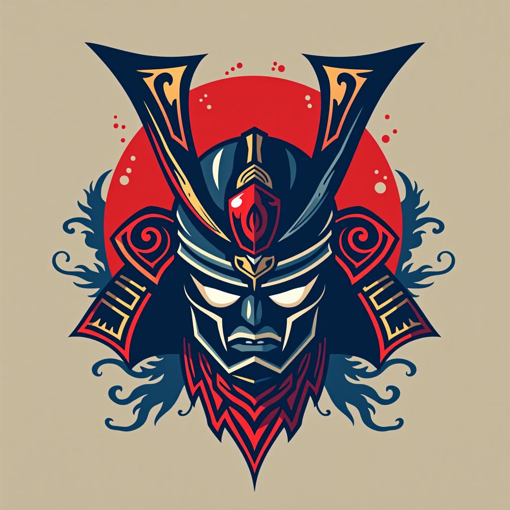  design a logo, emblem logo, with the written text ‘blade’, samurai theme, red and blue.