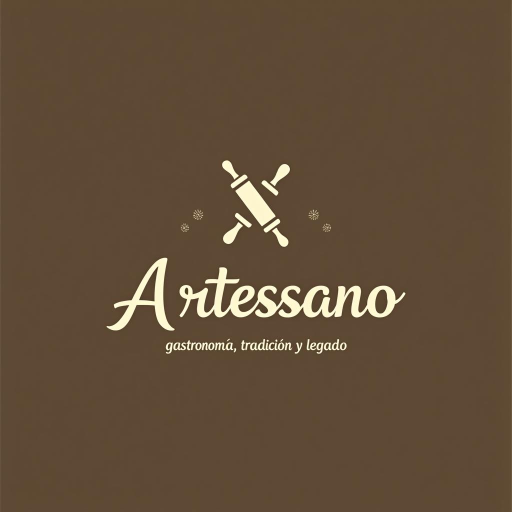  design a logo, marca “artessano” agregar elemento de repostería como rolling pin colores claros tonos cafés minimalista, simple y elegante, with the text 'gastronomía, tradición y legado'.