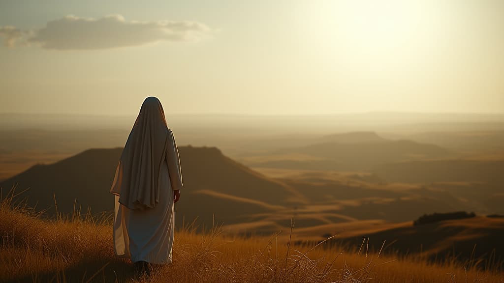  history of biblical times, a serene landscape view of bethlehem, symbolizing hope and rebirth, with hints of ruth's story subtly woven into the visuals. hyperrealistic, full body, detailed clothing, highly detailed, cinematic lighting, stunningly beautiful, intricate, sharp focus, f/1. 8, 85mm, (centered image composition), (professionally color graded), ((bright soft diffused light)), volumetric fog, trending on instagram, trending on tumblr, HDR 4K, 8K