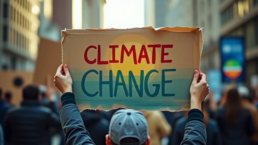  activist holding digital banner in urban protest for climate change awareness photo realistic image illustrating the impact of activism in addressing environmental issues in urba