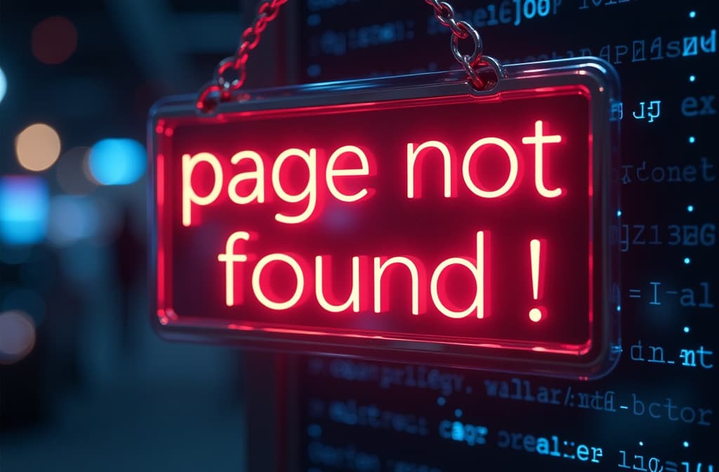  sign with glowing neon text "page not found" over blurred digital background ar 3:2 {prompt}, maximum details