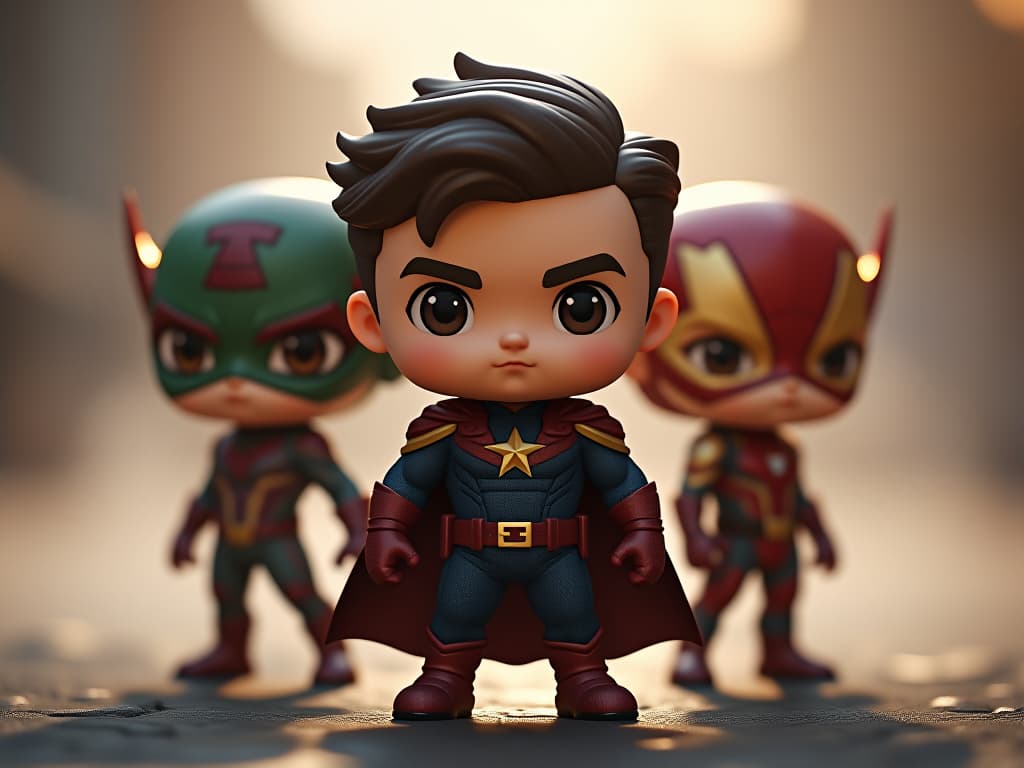  chibi caricatures of marvel comic action figures hyperrealistic, full body, detailed clothing, highly detailed, cinematic lighting, stunningly beautiful, intricate, sharp focus, f/1. 8, 85mm, (centered image composition), (professionally color graded), ((bright soft diffused light)), volumetric fog, trending on instagram, trending on tumblr, HDR 4K, 8K