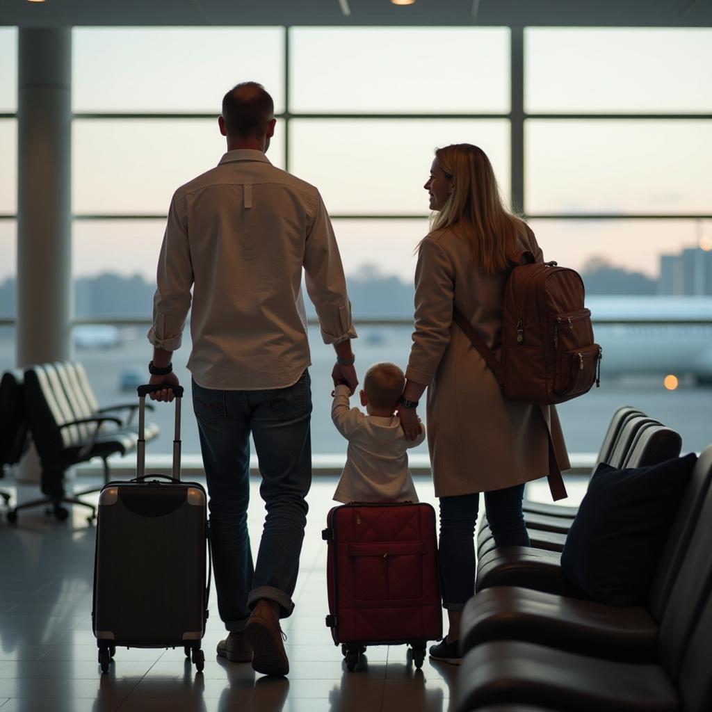  professional detailed photography, happy family at the airport, (muted colors, dim colors, soothing tones), (vsco:0.3)