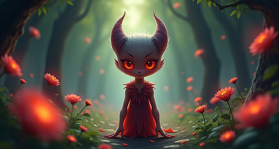  a figure with a malicious appearance, stopped in their tracks by an intense, radiant gaze. the surroundings are an enchanted park filled with glowing flora, highlighting the ethereal power of the stare.. the style is digital art illustration,highly detailed, whimsical,magical, dreamlike atmosphere, realism and fantasy blend, smooth, glossy textures,luminous quality, wonder and enchantment.