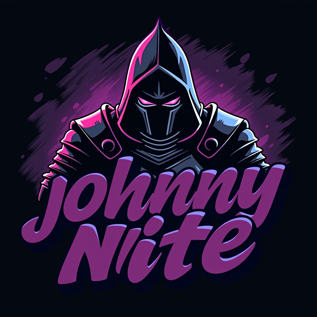  design a logo, in a realism style. knight black and purple graffiti, with the text 'johnny nite '.