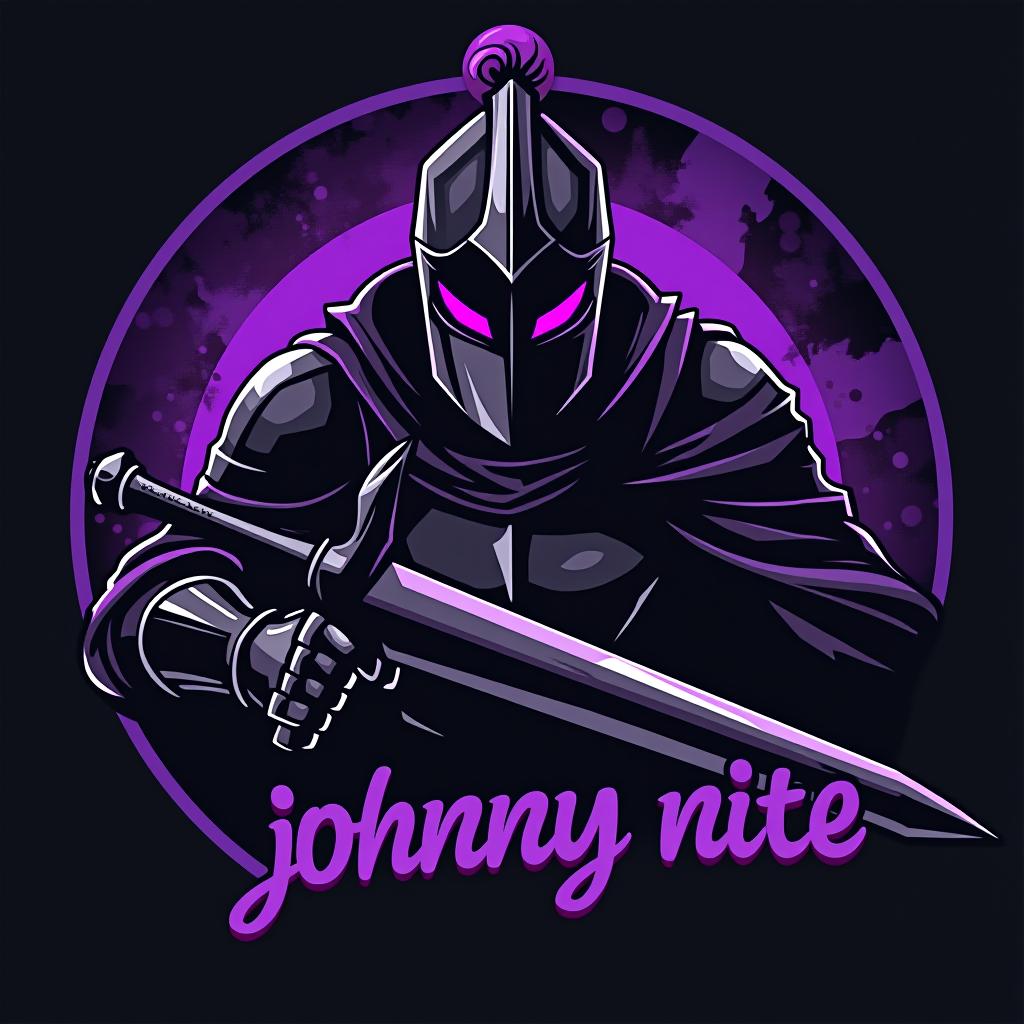  design a logo, in a realism style. knight black and purple graffiti, with the text 'johnny nite '.