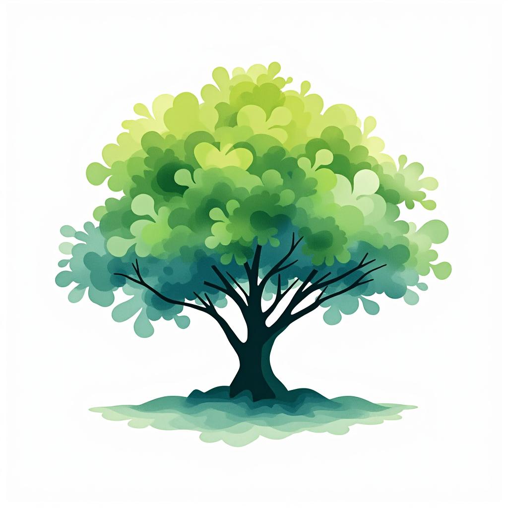  design a logo, watercolor style, logo of a tree, green and blue