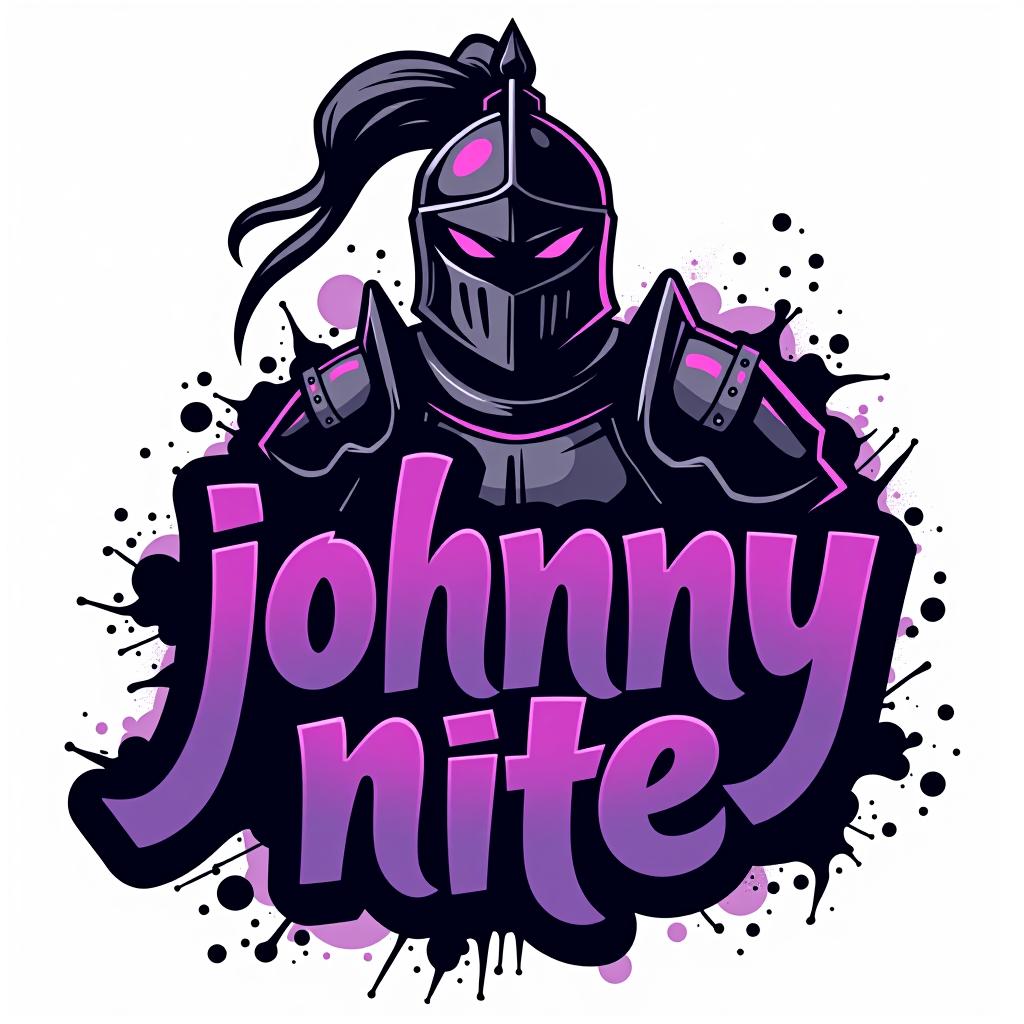  design a logo, in a abstract style. knight black and purple graffiti capitals, with the text 'johnny nite'.