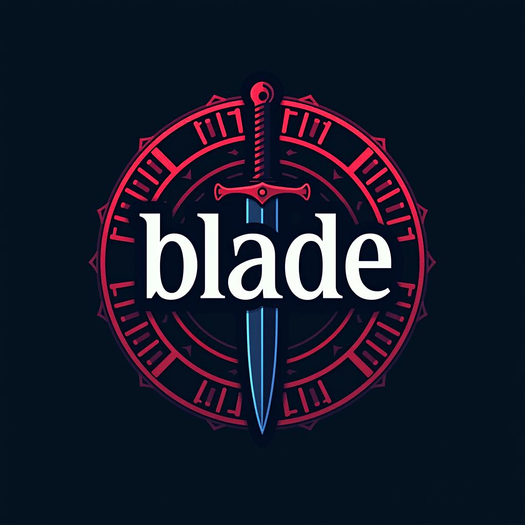  design a logo, logo emblème, avec le texte écrit ‘blade’, thème samouraï, rouge et bleu.