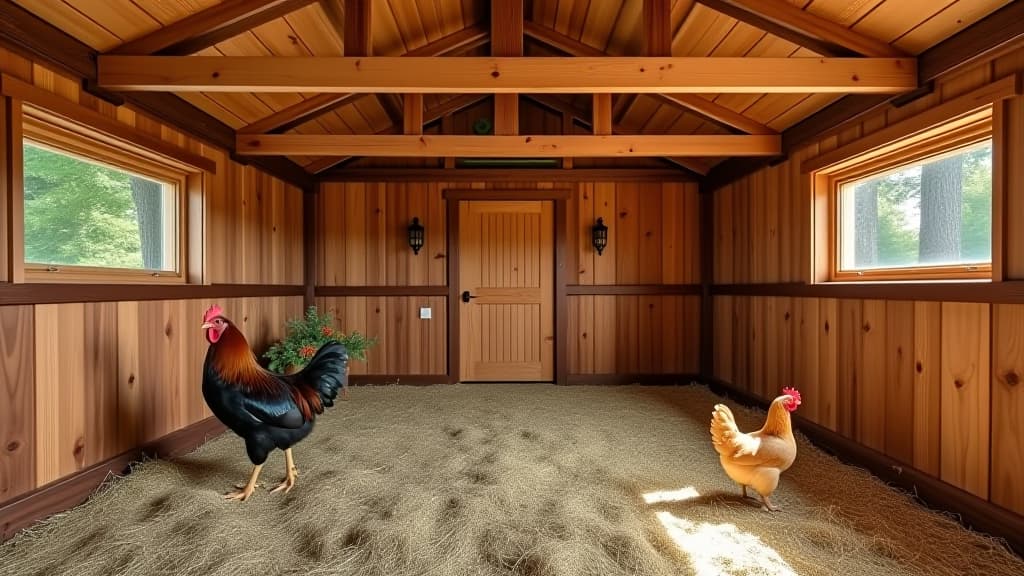  rustic charm: a new wooden chicken coop lined with hay