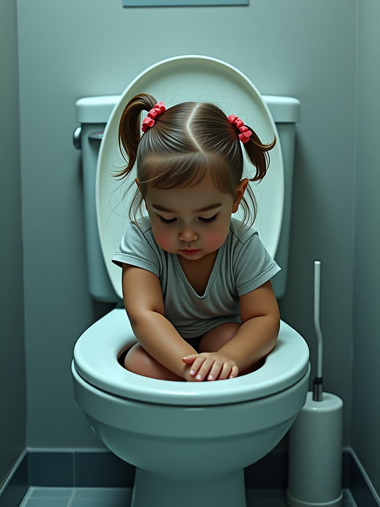  girl in poo, first grader in elementary school, looking at my stomach, toilet, masterpiece, best quality,8k,ultra detailed,high resolution,an extremely delicate and beautiful,hyper detail