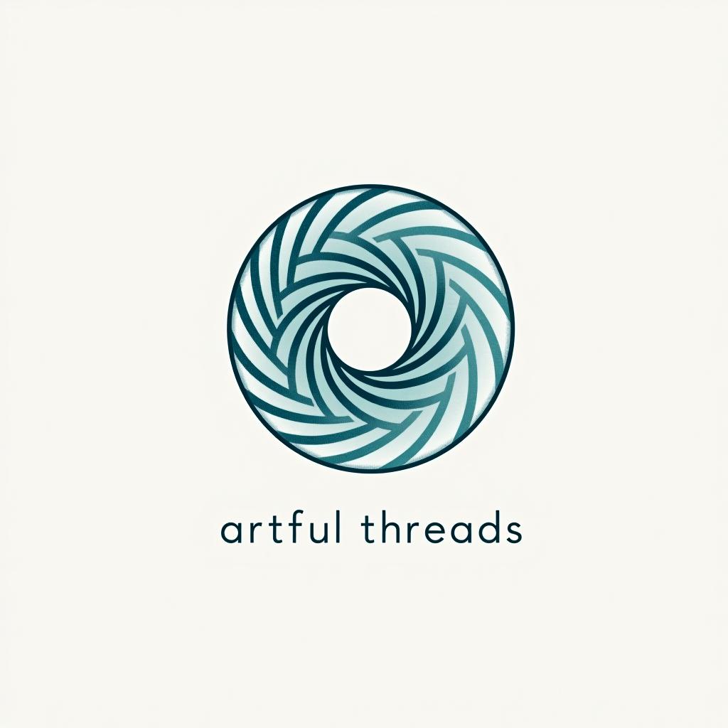  design a logo, a clothing company logo with a circular vortex logo, clean beautiful design, simple, beautiful aesthetic, duotone blue and teal on white background, sharp, clean lines, based in creativity., with the text 'artful threads'.