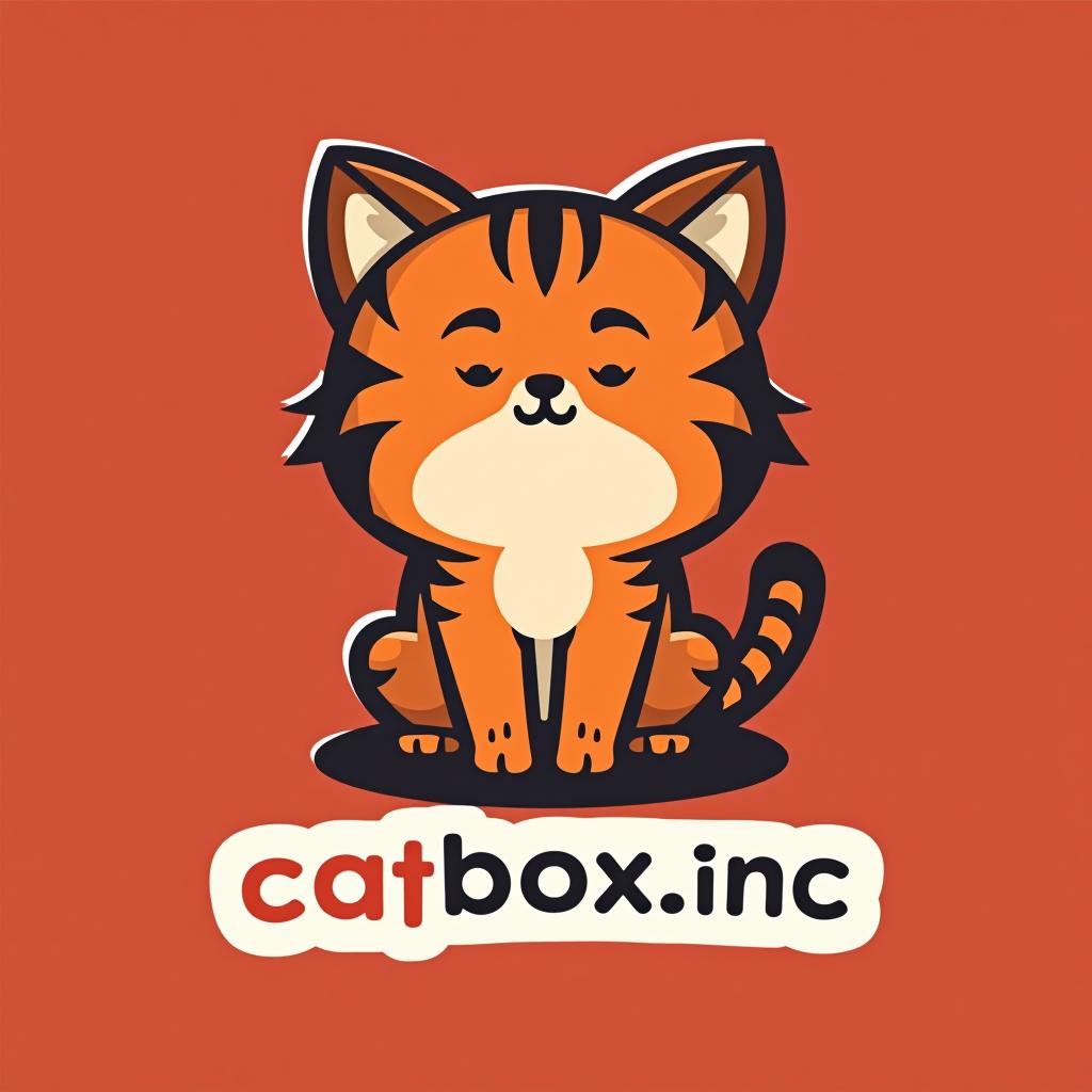  design a logo, génère moi un logo pour les événements communautaires de ma communauté whatsapp (cat box.inc) (le chat est un chat roux tigré dans un style cartoon japonais), with the text 'cat box.inc'.