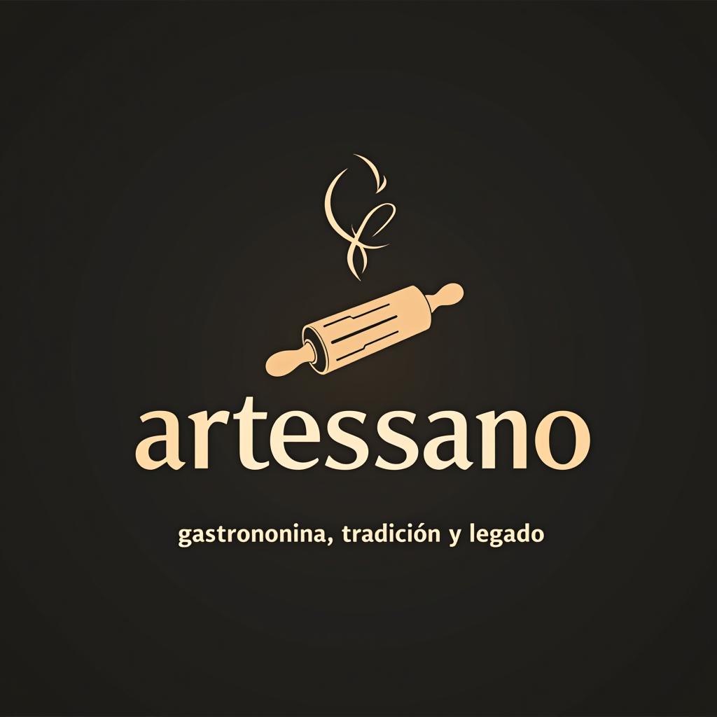  design a logo, marca “artessano” agregar elemento de repostería como rolling pin colores claros tonos cafés minimalista, simple y elegante, with the text 'gastronomía, tradición y legado'.