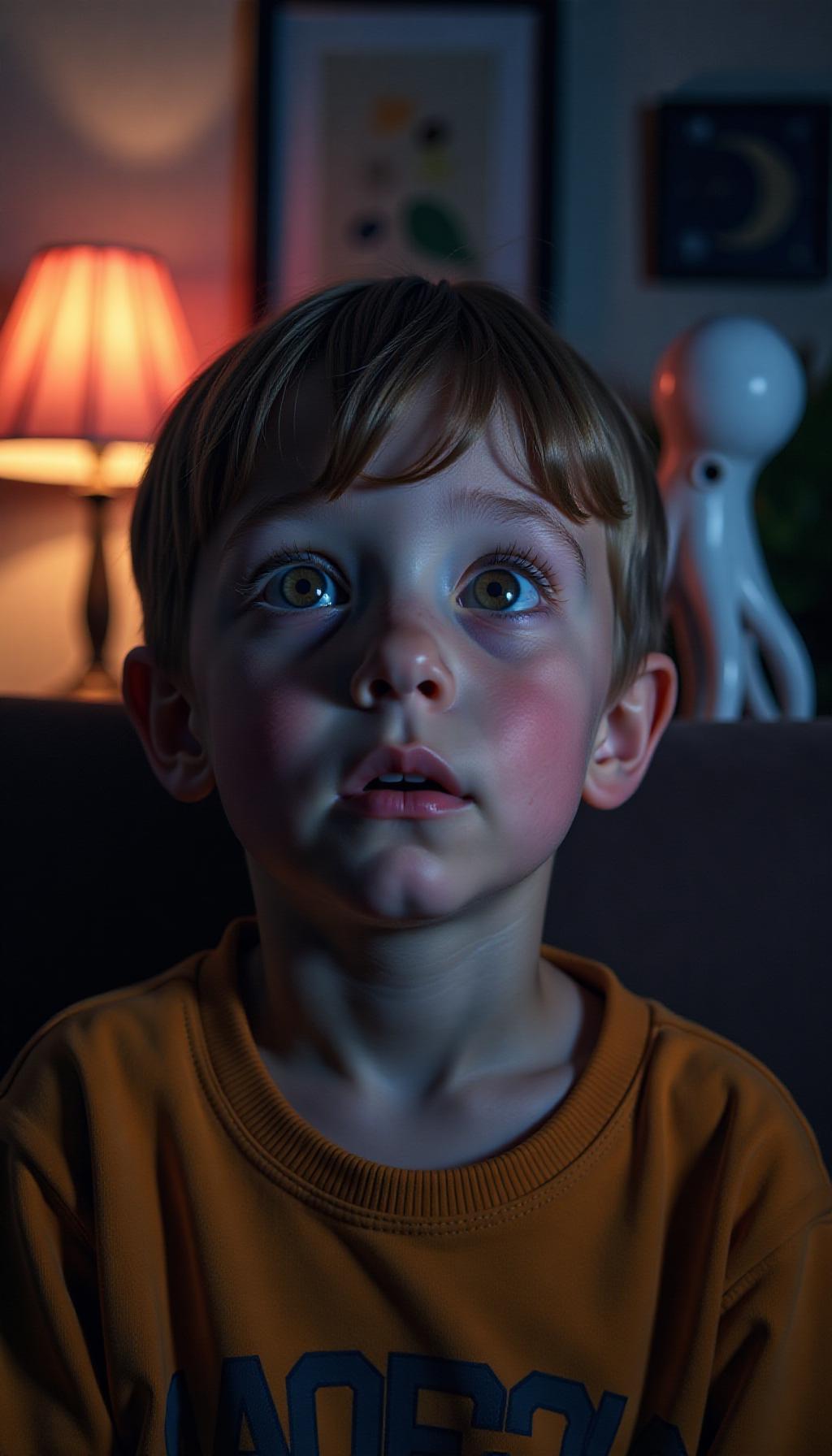  create a high quality, photorealistic image that vividly depicts the following scene: intrigued young spectator in a night lit room, eyes wide with amusement and wonder mirroring the quirky trivia unfolding on the screen before them. subtle reflections of ants and human shapes, intermingling in their awe struck eyes, symbolizing the earth scale comparison of weight. background adorned with mystical space artifacts and an octopus figurine with visible three hearts; interlaced with dimly lit neon gadgets emitting pale blue hues, encapsulating the extraordinary facts essence. shot on canon eos r3, f/2.0, iso 400, 1/80s, 8k, raw, utilizing shadow depth, unedited, and radiantly balanced within the frame. the image should: focus o hyperrealistic, full body, detailed clothing, highly detailed, cinematic lighting, stunningly beautiful, intricate, sharp focus, f/1. 8, 85mm, (centered image composition), (professionally color graded), ((bright soft diffused light)), volumetric fog, trending on instagram, trending on tumblr, HDR 4K, 8K