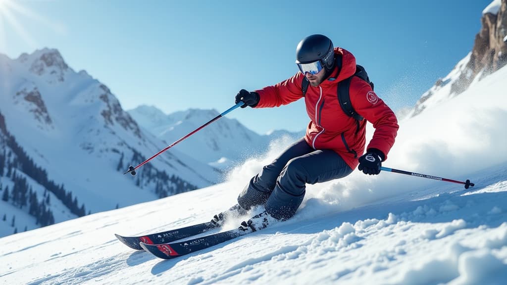  create an ultra realistic image showcasing a detailed winter sports scene with a focus on insurance and liability in skiing accidents. the scene should feature a dynamic downhill skiing moment where a skier is navigating a snowy slope. include prominent elements like ski resort signage, insurance logos, and legal documents subtly integrated into the background. show clear and detailed ski equipment, such as helmets and goggles, highlighting safety measures. incorporate dramatic lighting to empha