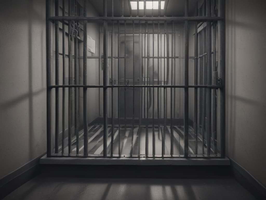 ultra realistic ((ultra realistic ((a cartoon drawing of a jail cell with bars)))) hyperrealistic, full body, detailed clothing, highly detailed, cinematic lighting, stunningly beautiful, intricate, sharp focus, f/1. 8, 85mm, (centered image composition), (professionally color graded), ((bright soft diffused light)), volumetric fog, trending on instagram, trending on tumblr, HDR 4K, 8K