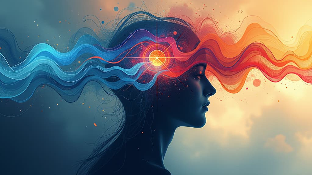  abstract illustration concept representing mental wellbeing mindfulness depression and anxiety, mental illness portrait, psychic waves