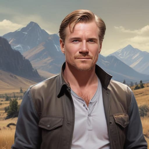 Mack MacCleary in Comic Art style with Mountains background