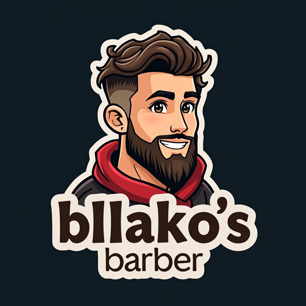  design a logo, logo de un personaje animado cortando cabello con ropa de pandillero, with the text 'bllako’s barber'.