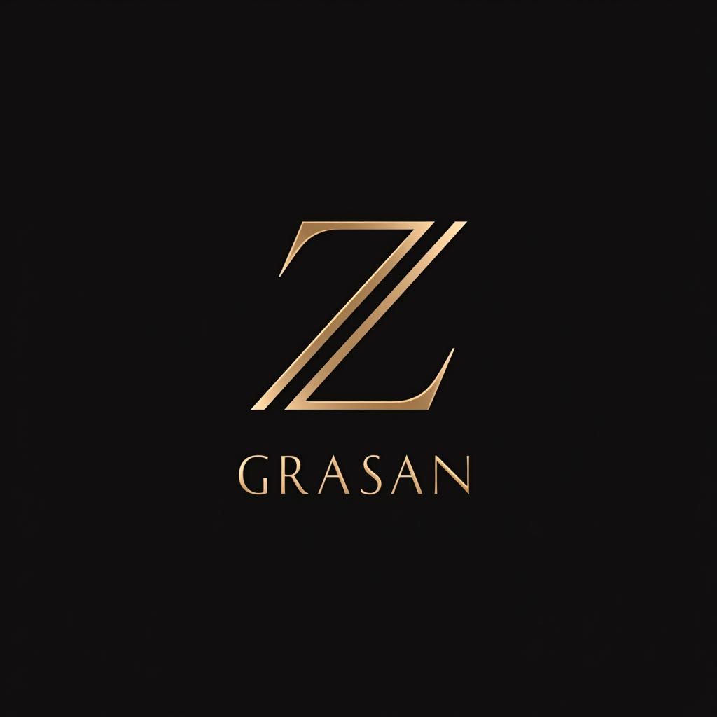  design a logo, minimal line logo of create a letterform logo for ‘grasan 5’ featuring a stylish ‘z’, to reflect the brand’s trendy and contemporary fashion offerings. a rose, vector, gold lines and black background, with the text '透かしの刃'.