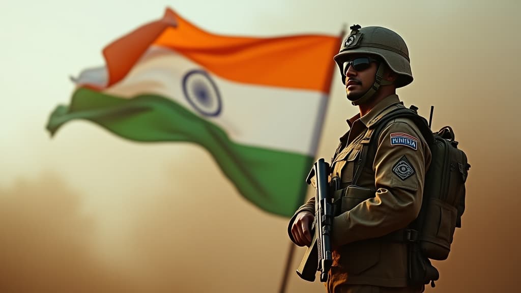  brave indian soldier with national flag in hand