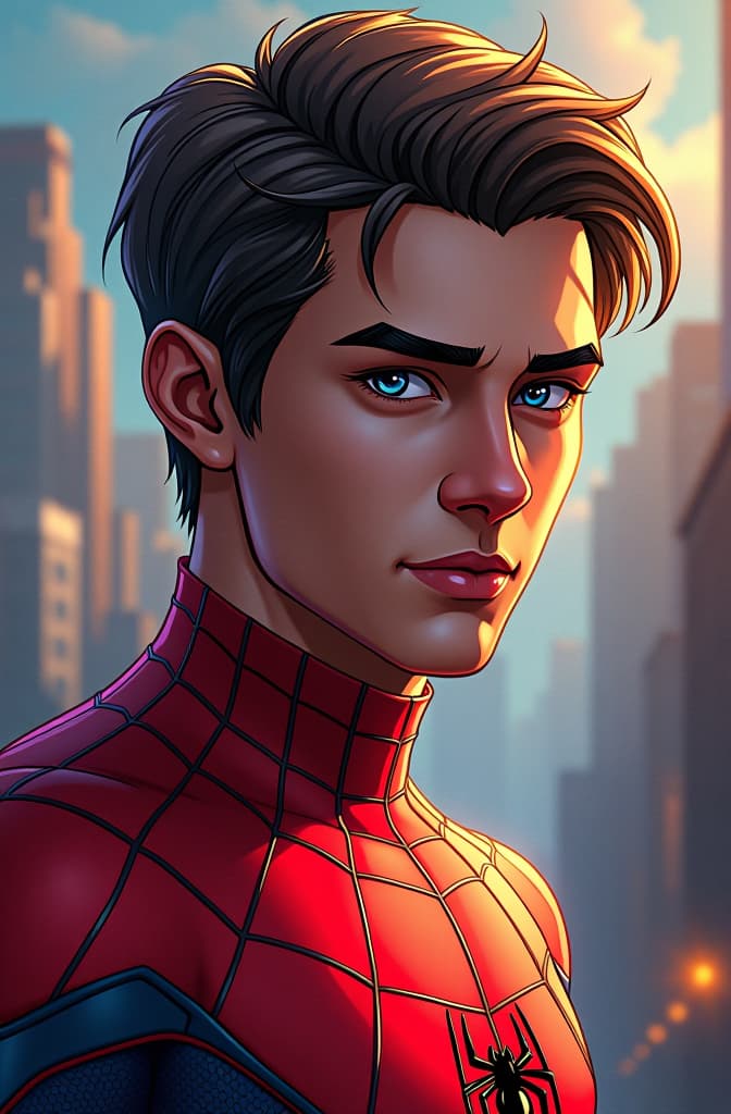  nathan drake as spider man , spiderman, marvel comic panel, comic panel, manga and manhwa style panel, portrait, young person face, spiderverse style, style for marvel comic, anime comic panel style hyperrealistic, full body, detailed clothing, highly detailed, cinematic lighting, stunningly beautiful, intricate, sharp focus, f/1. 8, 85mm, (centered image composition), (professionally color graded), ((bright soft diffused light)), volumetric fog, trending on instagram, trending on tumblr, HDR 4K, 8K