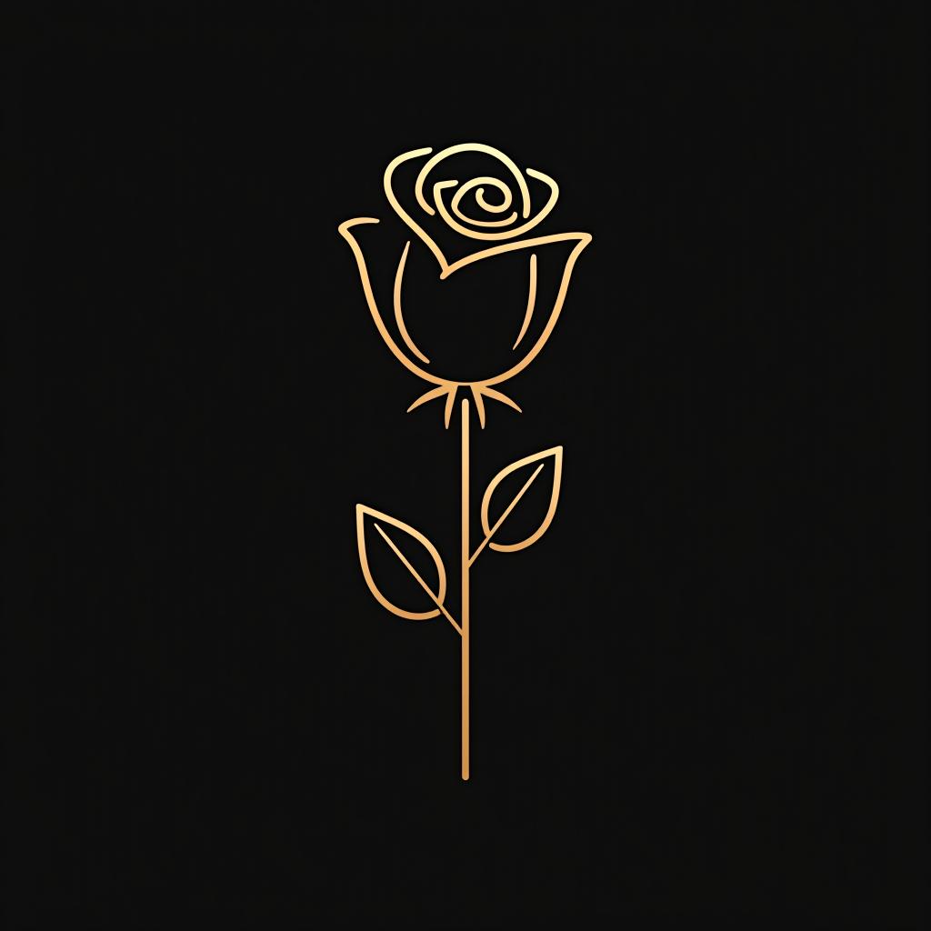  design a logo, minimal line logo of a rose, vector, gold lines and black background