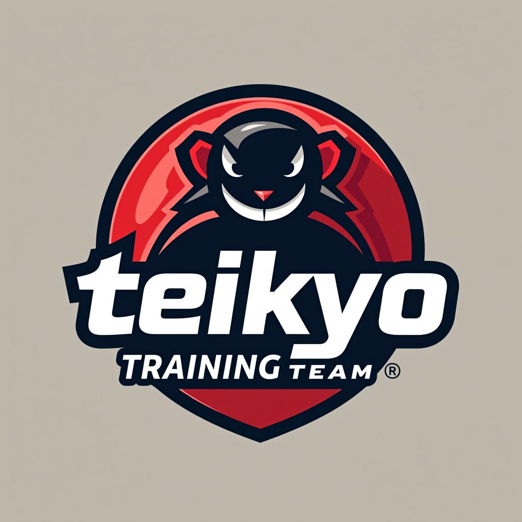  design a logo, 筋肉ムキムキ, with the text 'teikyo training team'.