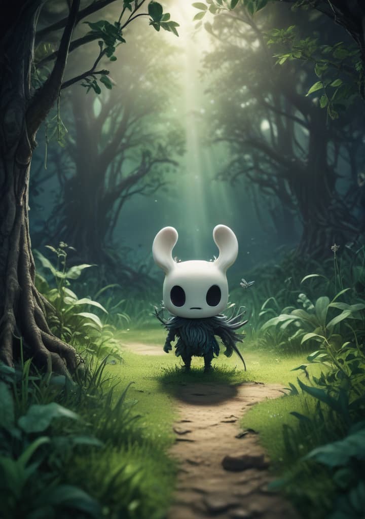 wallpaper about the game hollow Knight in the landscape of the green path of the game hollow Knight highly detailed,studio lighting,professional,vivid colors, cinematic lighting, HDR, UHD, 4K, 8k, 64K