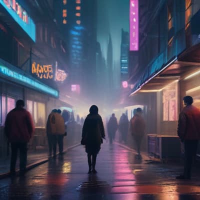 Show a bustling market in a cyberpunk city with neon lights and holograms. hyperrealistic, full body, detailed clothing, highly detailed, cinematic lighting, stunningly beautiful, intricate, sharp focus, f/1. 8, 85mm, (centered image composition), (professionally color graded), ((bright soft diffused light)), volumetric fog, trending on instagram, trending on tumblr, HDR 4K, 8K