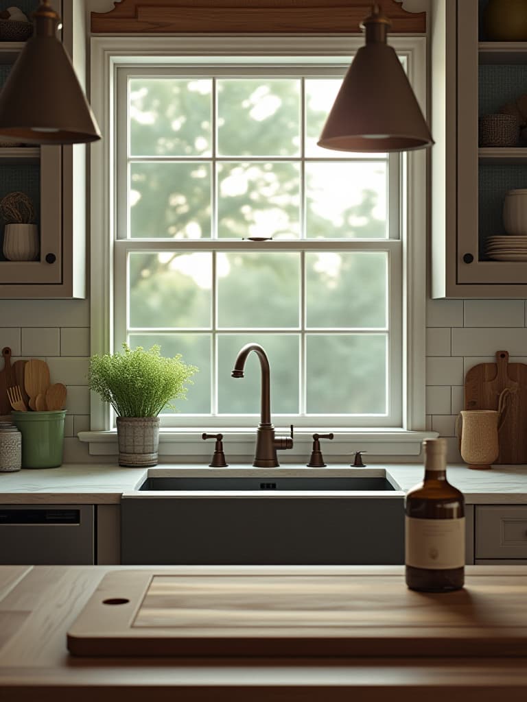  high quality portrait photo of a close up of a diy shiplap backsplash in a farmhouse kitchen, with a vintage inspired faucet and a weathered wooden cutting board in the foreground hyperrealistic, full body, detailed clothing, highly detailed, cinematic lighting, stunningly beautiful, intricate, sharp focus, f/1. 8, 85mm, (centered image composition), (professionally color graded), ((bright soft diffused light)), volumetric fog, trending on instagram, trending on tumblr, HDR 4K, 8K