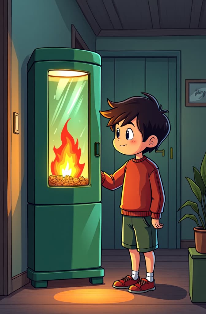  a boy in a modest house background using a innovative portable waste incinerator for disposing home waste in a safe and eco friendly way. focus on incinerator device in the diagram. the boys face is having exploring and upbeat body language expression, in cartoon line art form hyperrealistic, full body, detailed clothing, highly detailed, cinematic lighting, stunningly beautiful, intricate, sharp focus, f/1. 8, 85mm, (centered image composition), (professionally color graded), ((bright soft diffused light)), volumetric fog, trending on instagram, trending on tumblr, HDR 4K, 8K