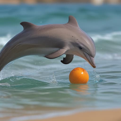 Dolphin Playing with the ball in Macro Photography style with Oceans background