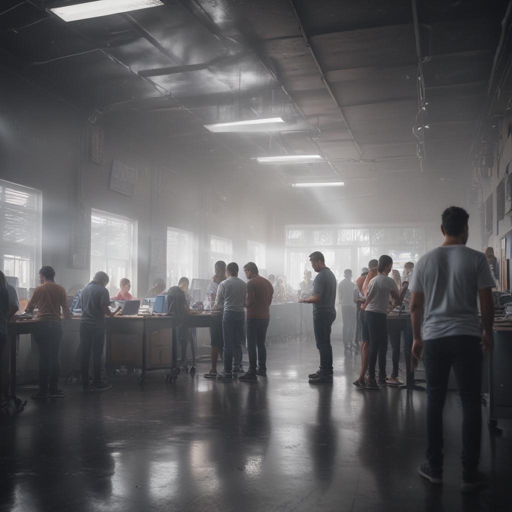 A photo of a busy election office in Caraguatatuba, with people waiting in line to register to vote or update their information. The image captures the efficiency and dedication of the staff as they work to accommodate the increased demand for services leading up to the 2024 elections.ultra-detailed, 4k hyperrealistic, full body, detailed clothing, highly detailed, cinematic lighting, stunningly beautiful, intricate, sharp focus, f/1. 8, 85mm, (centered image composition), (professionally color graded), ((bright soft diffused light)), volumetric fog, trending on instagram, trending on tumblr, HDR 4K, 8K