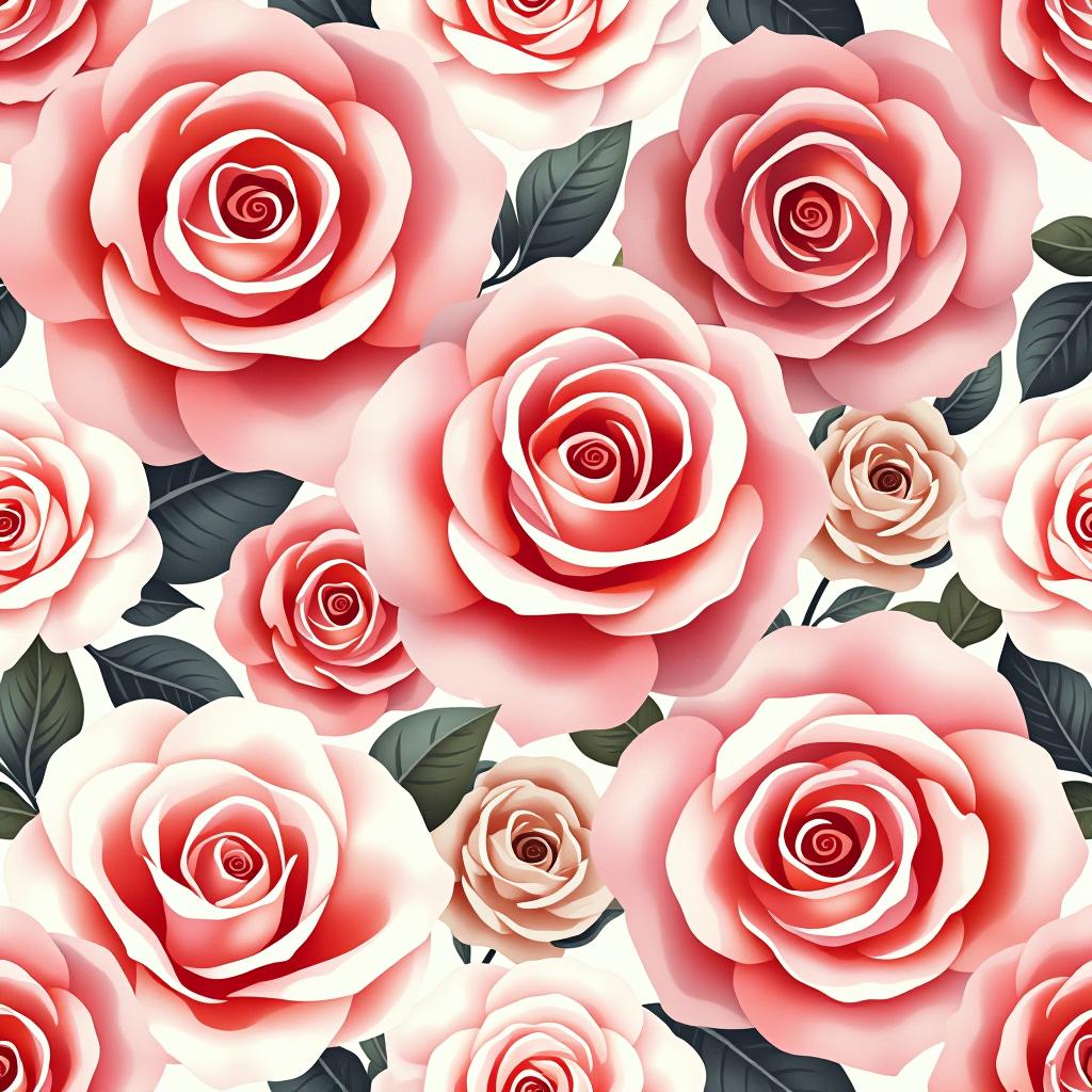  create a seamless digital design featuring a pattern of large, beautiful roses with soft, watercolor like effects. the roses should cover the entire surface, creating a bold, elegant, and continuous look. the overall style should be light and airy, with delicate leaves and petals to enhance the natural, floral theme. the design should be seamless to ensure it can be used in repeating patterns or wraps.