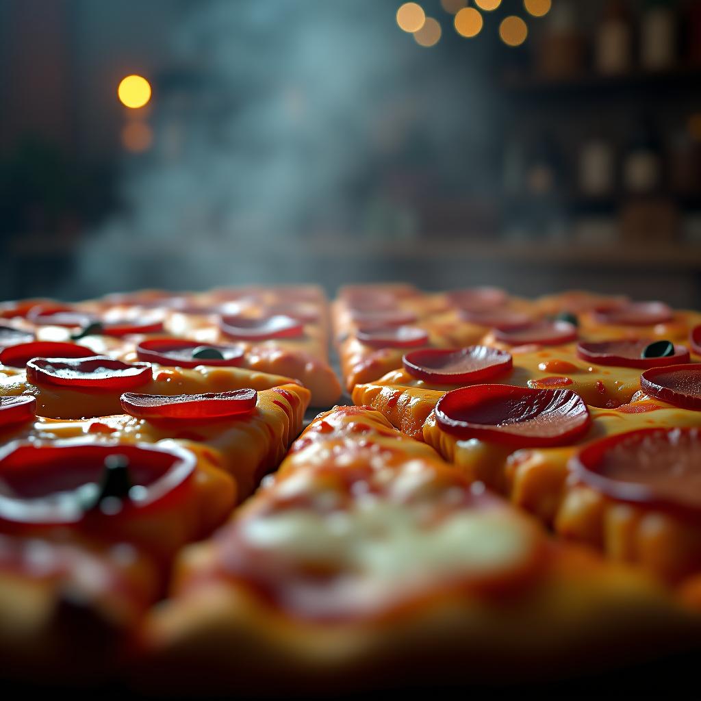  a lot of pizzas hyperrealistic, full body, detailed clothing, highly detailed, cinematic lighting, stunningly beautiful, intricate, sharp focus, f/1. 8, 85mm, (centered image composition), (professionally color graded), ((bright soft diffused light)), volumetric fog, trending on instagram, trending on tumblr, HDR 4K, 8K