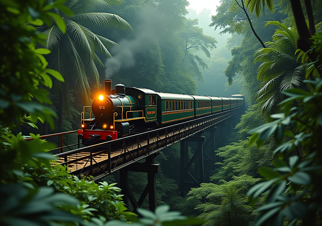  train on the bridge in the jungle forest