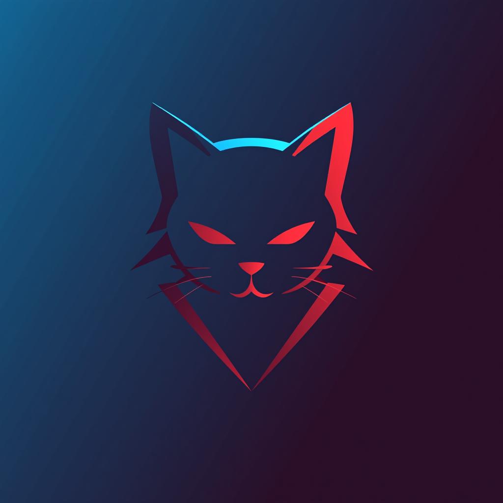  design a logo, minimalistic logo of a cat, blue and red background