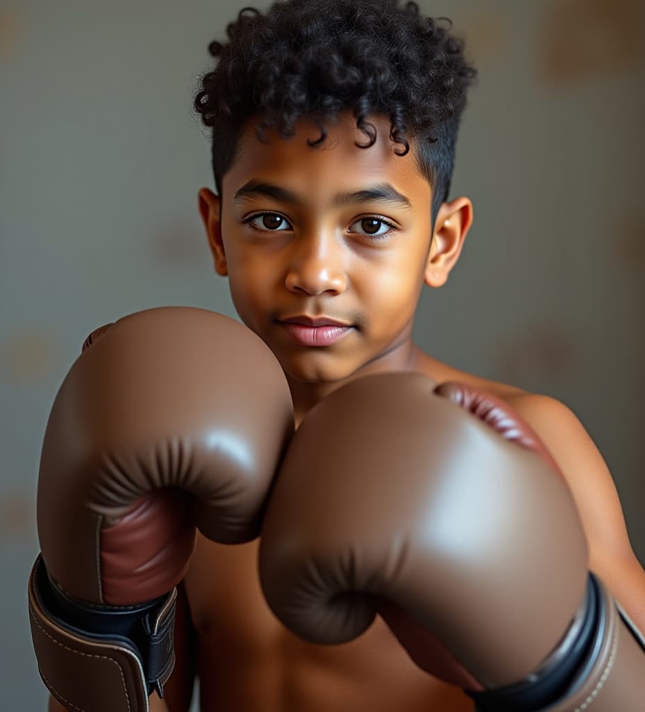  young wearing a and boxing gloves